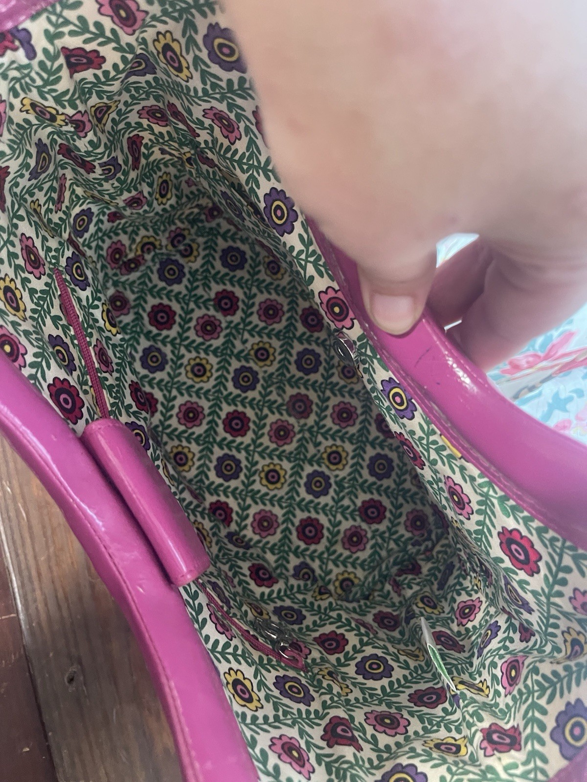 Vera Bradley Floral Bamboo Top Handle Bag Magnetic Closure + Wristlet