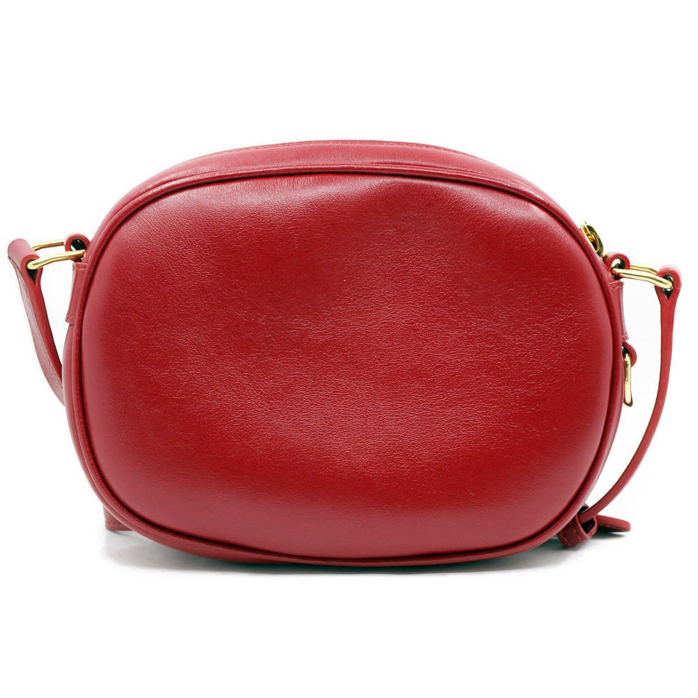 CELINE Red Leather Shoulder Bag with C Charm Gold Hardware #M-4080