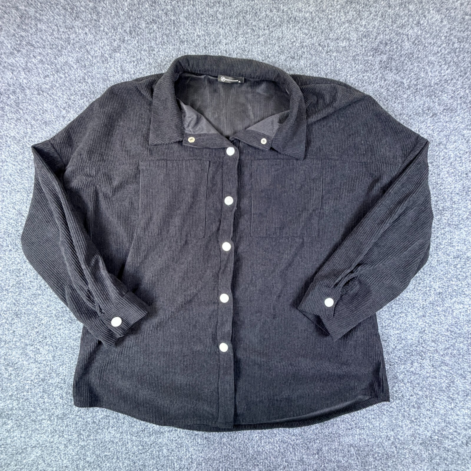 PrettyGarden Shirt Womens XL Black Soft Corduroy Drop Shoulder Sleeve Snap Front