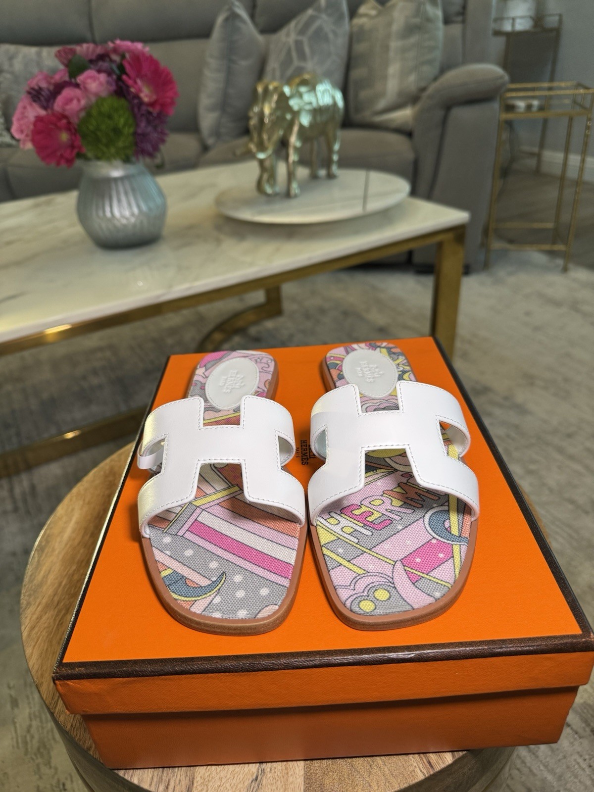 Hermes Oran Sandals – Size 37 – Limited Edition Printed Insole