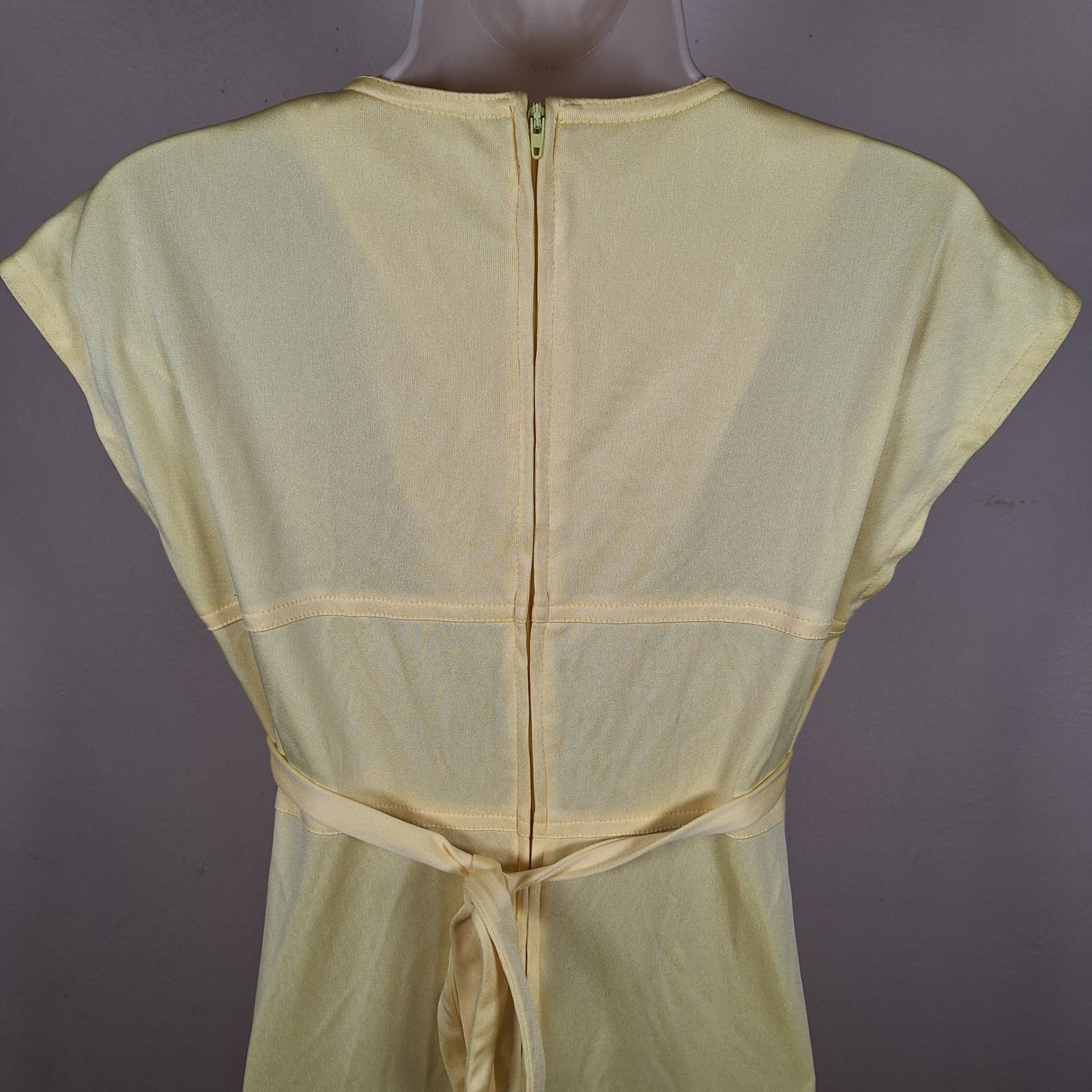Malouf Vtg Butter Yellow Poly Empire Cap Sleeve Day Dress Maxi Floor Length 14