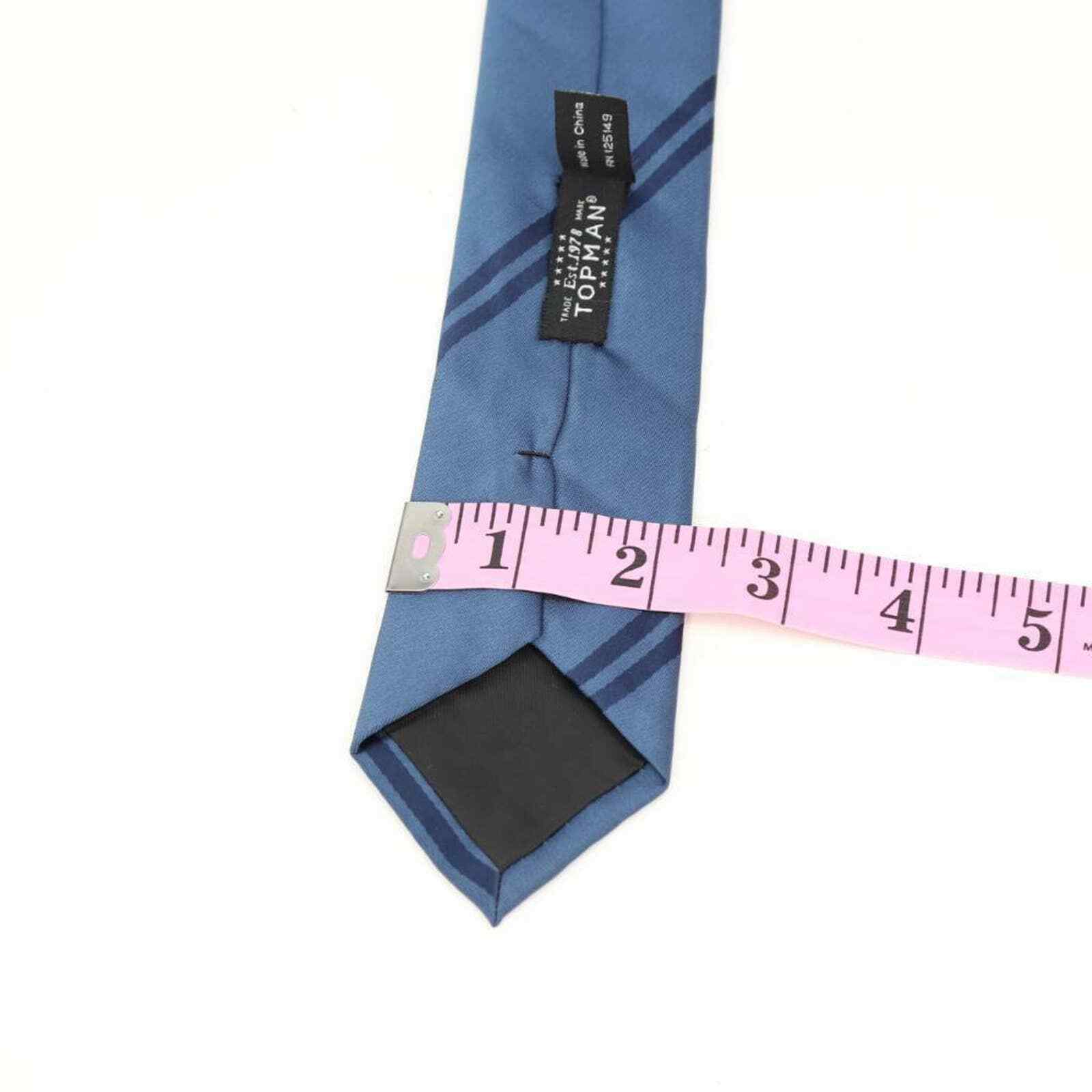 Topman Mens Dress Tie Necktie Blue Navy Stripe Tied Skinny Woven Lined Classic