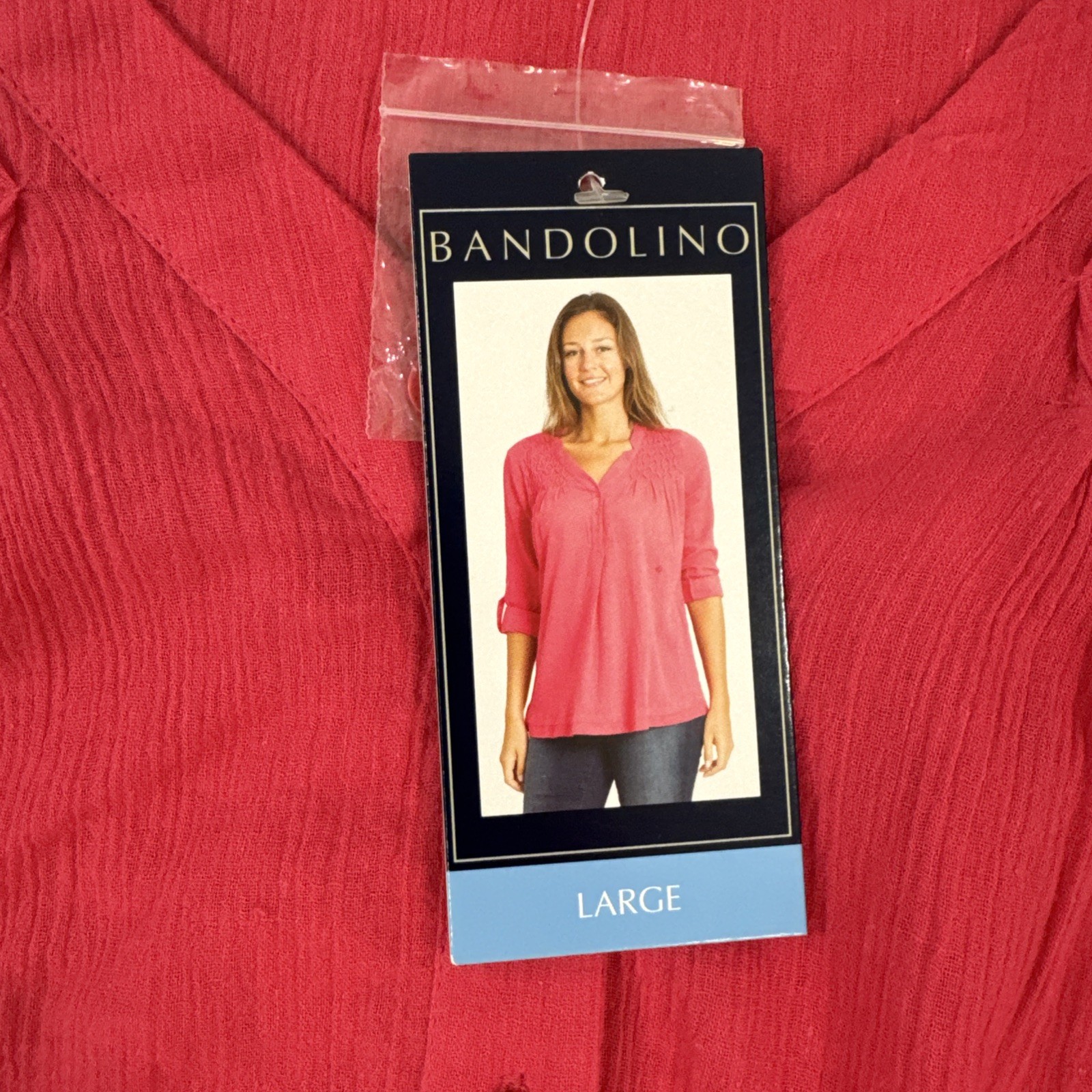 Bandolino Blouse Shirt Top Womans L Paradise Pink Roll Tab Sleeve Career Casual