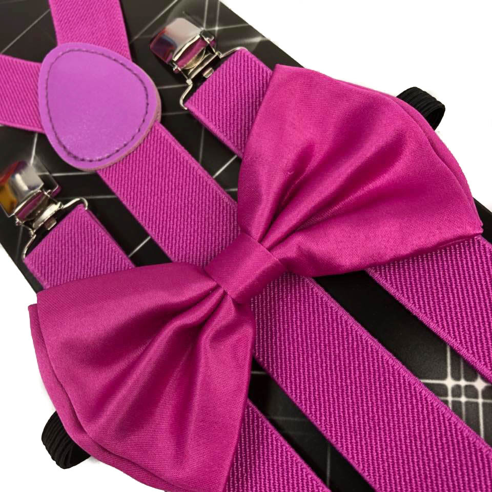 Dark Magenta Pink Wedding Accessories Adjustable Bow Tie & Suspenders