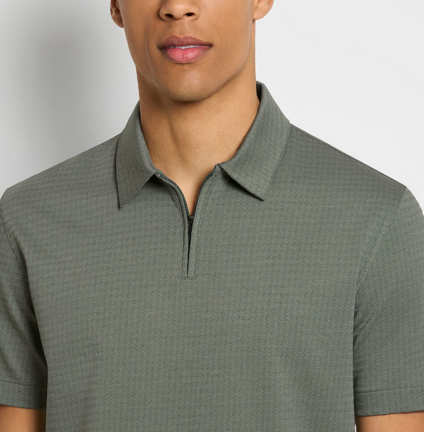 Van Heusen Men’s Essential Tonal Jacquard Zip Polo Balsam Green Large