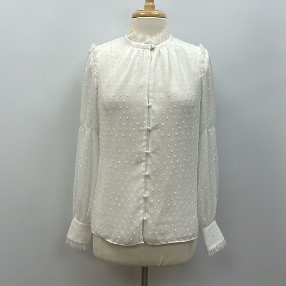White House Black Market Swiss Dot Button Down Chiffon Blouse XLP Petite NEW