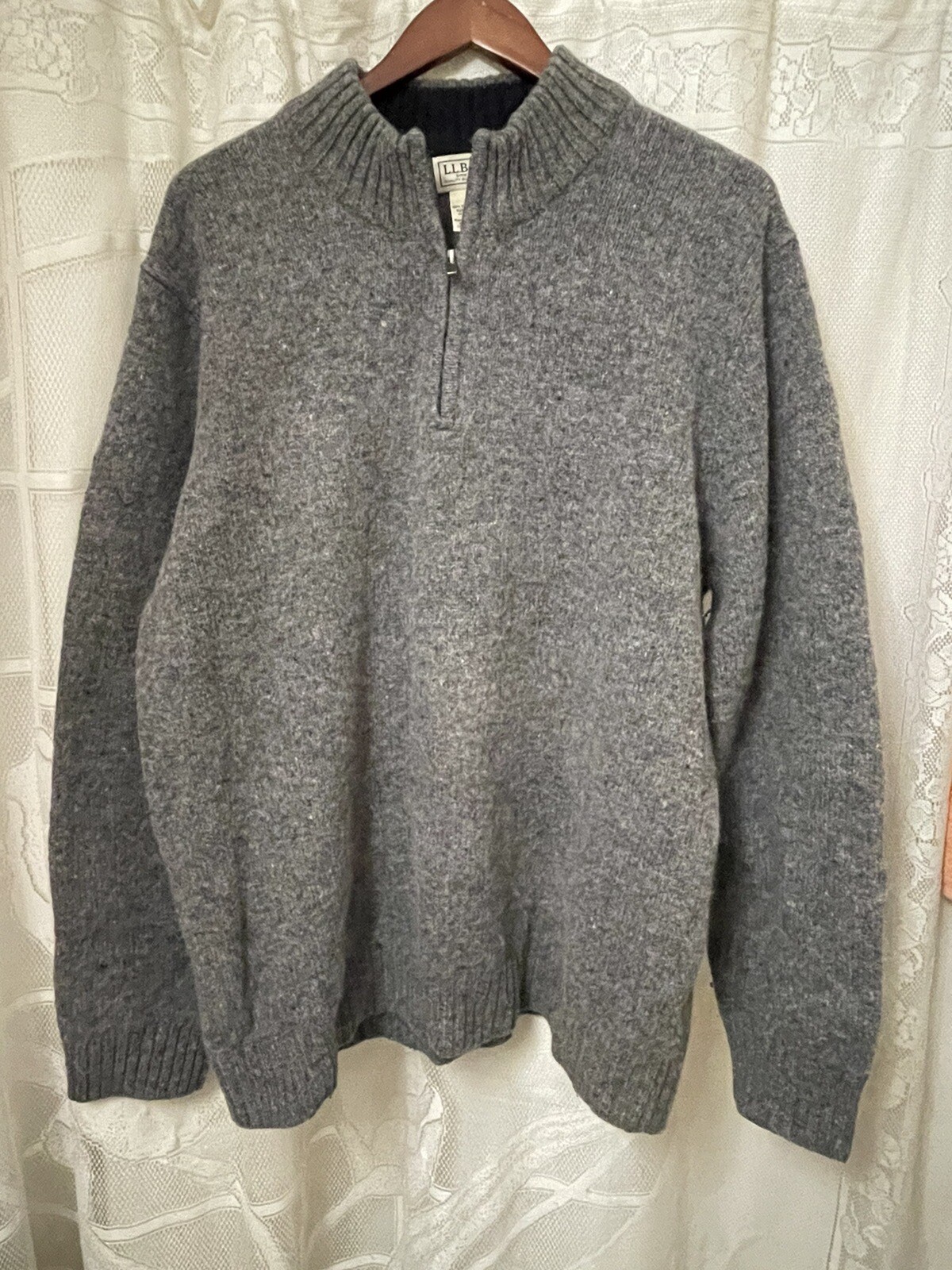 L.L. Bean Shetland Wool 1/4 Zip Sweater Gray Men’s XL Reg 285327