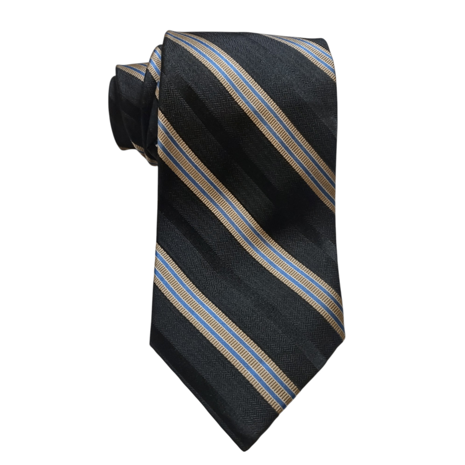 Nautica Tie Men’s 100% Silk Black Blue Beige Diagonal Stripe Jacquard Necktie