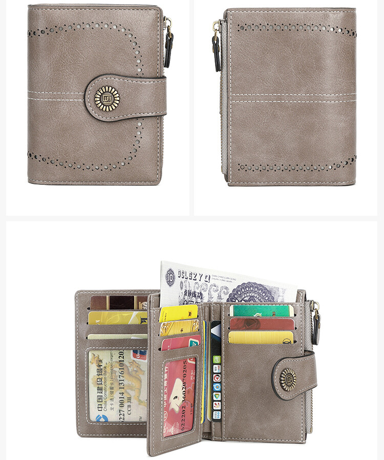Women Bifold RFID Blocking Leather Wallet Hasp Card Holder Mini Handbag Purse