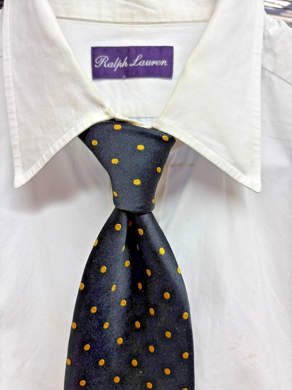 Ralph Lauren Purple Label Black Woven Silk Tie – Orange Dots – Italy – $235.00