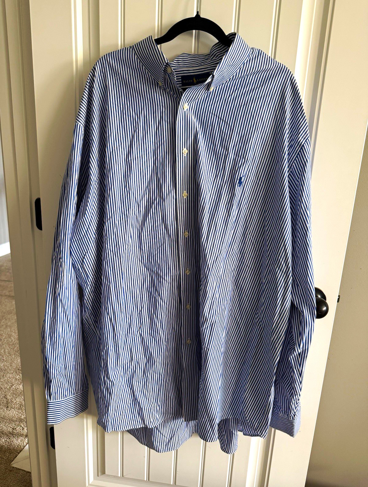 Ralph Lauren Easy Care 4XLT Big & Tall Blue White Striped Button-Up Shirt