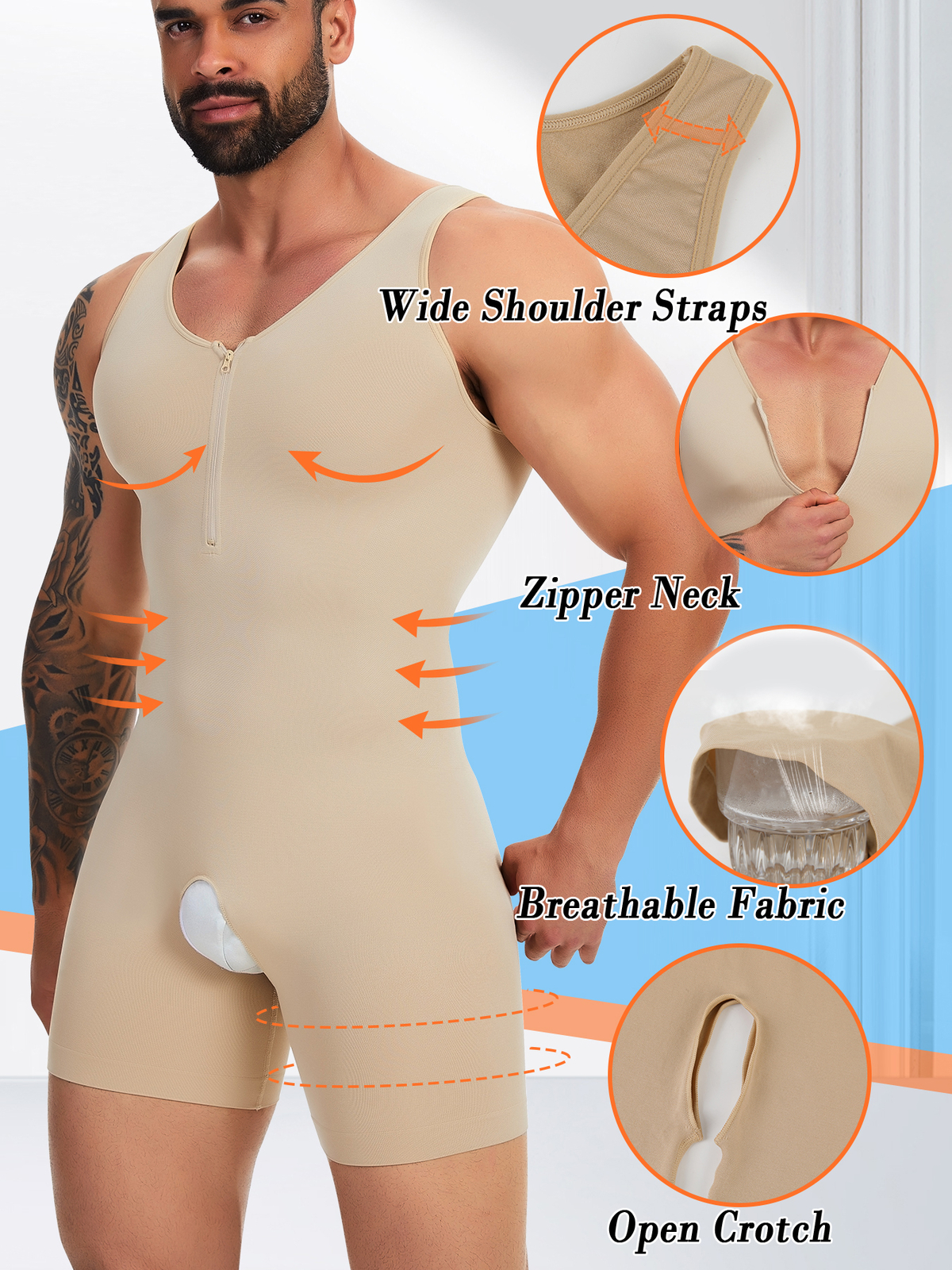 Men Shapewear Compression Bodysuit Full Body Shaper Slimming Fajas Para Hombres