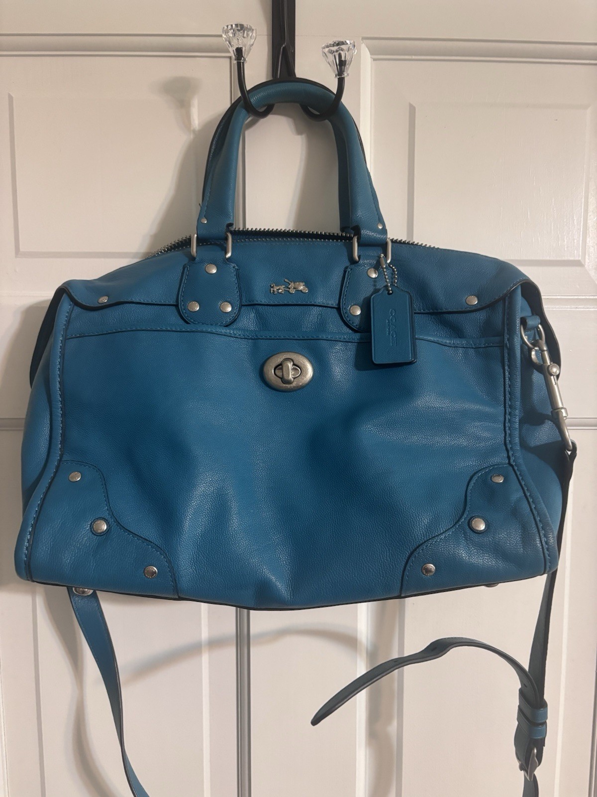 Coach Rhyder Turquoise Satchel Silver Hardware Studded Turn Lock
