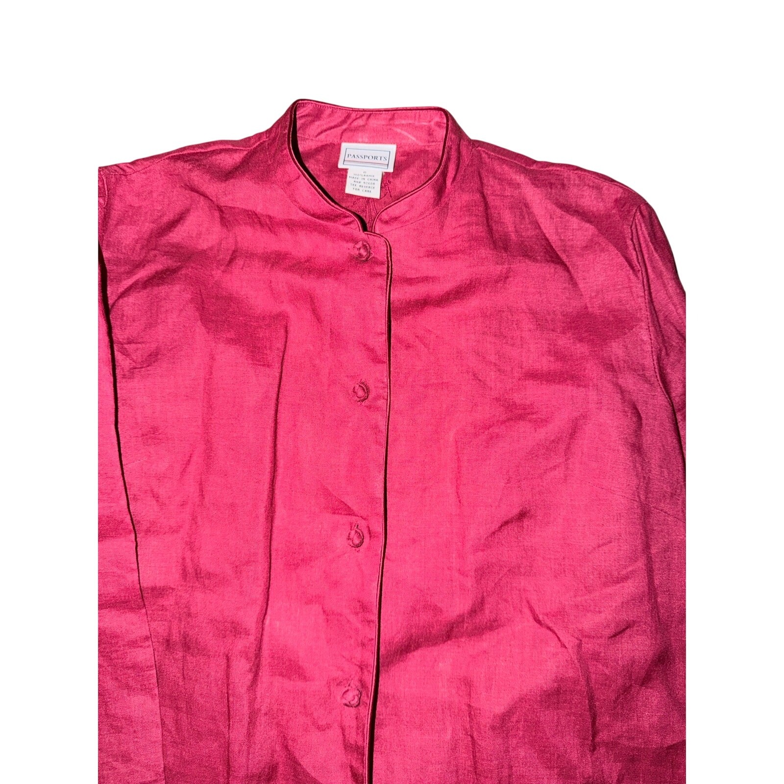 Vintage passports deep red 100% ramie button front tunic duster jacket size 6