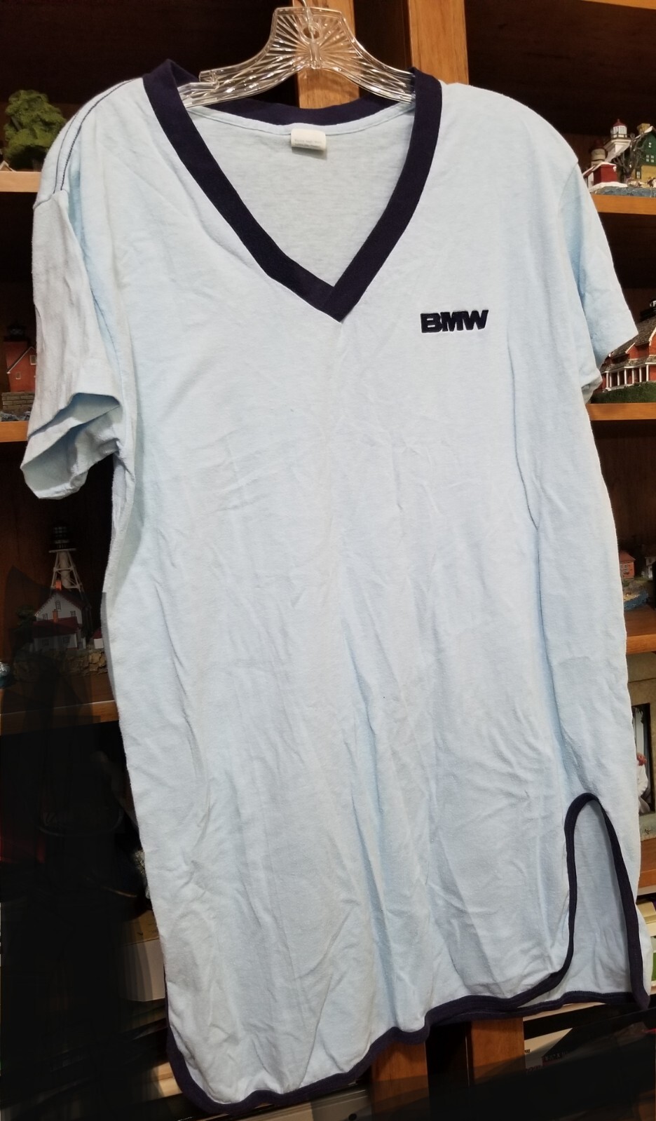 Vintage 1980’s CHED by Anvil BMW Nightgown Baby Blue with Navy Trim One Size