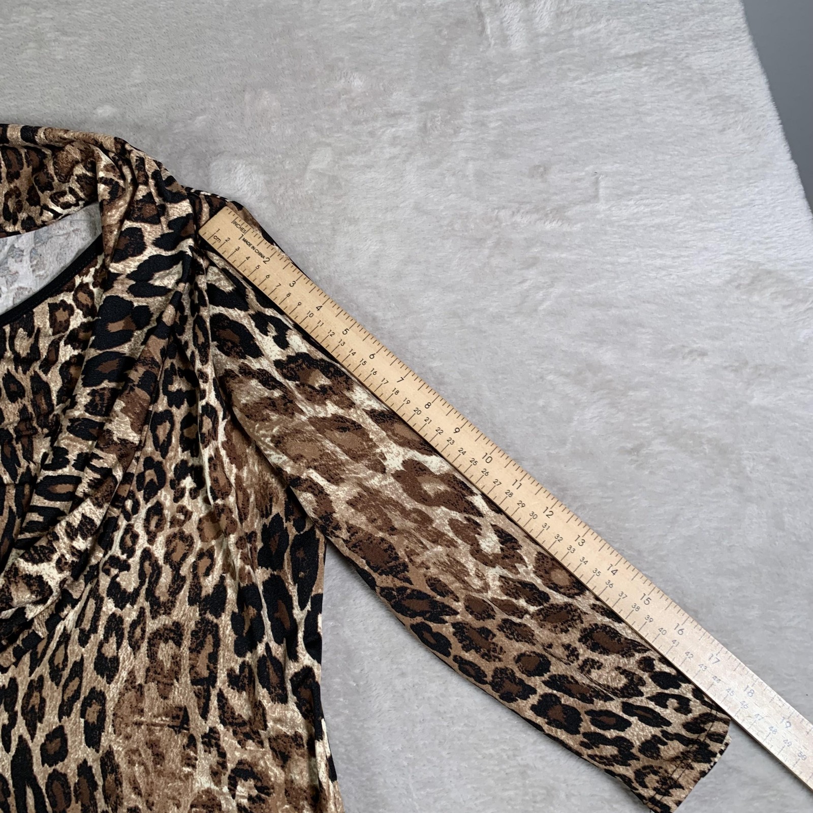 Coco Bianco Tunic Womens Large Leopard Cowl Neck 3/4 Sleeve Hanky Hem Made USA