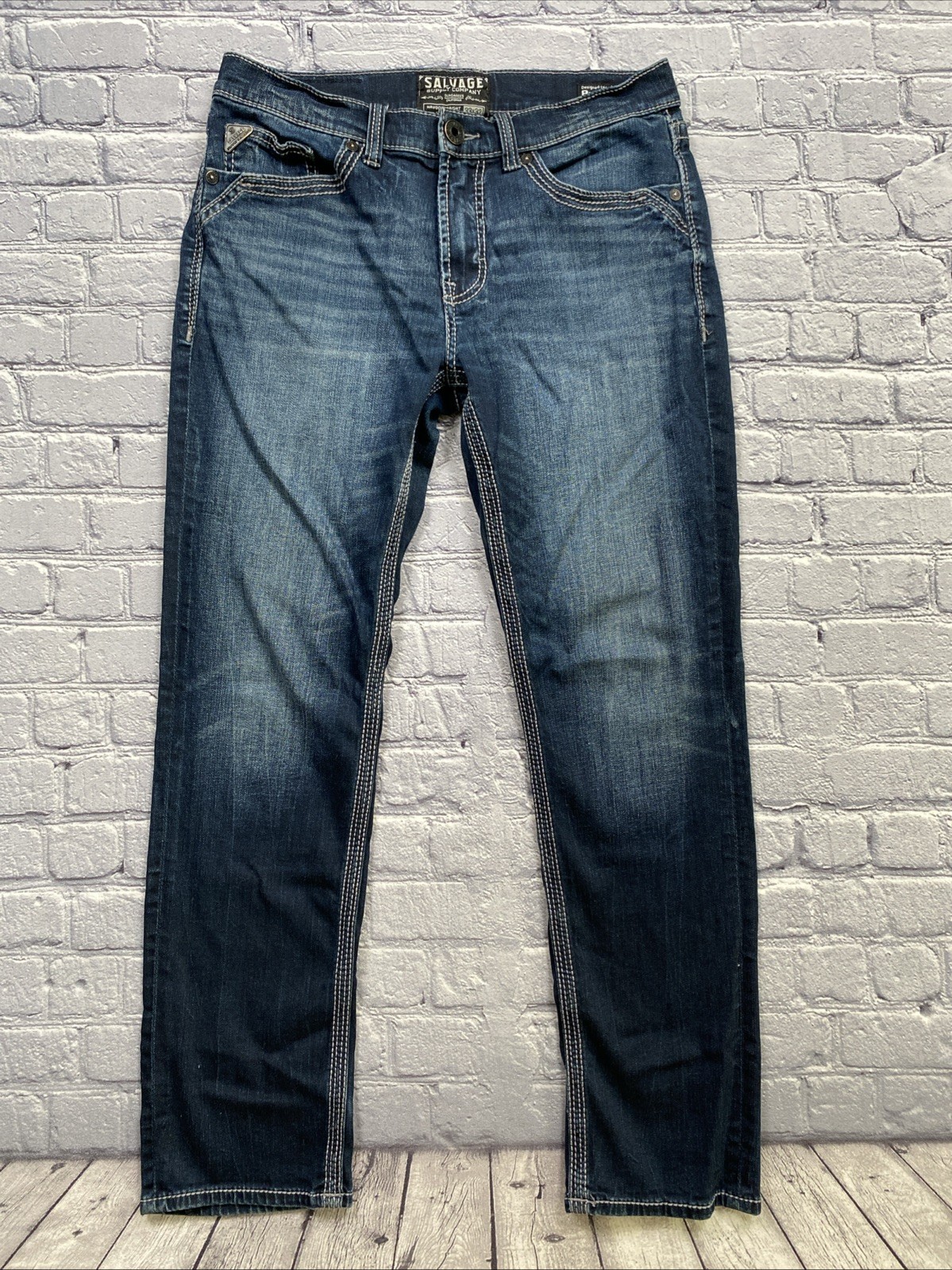 BKE Salvage Jeans Havoc Straight Mens 33×32 (32×30) Blue Biker Grunge Y2K Style