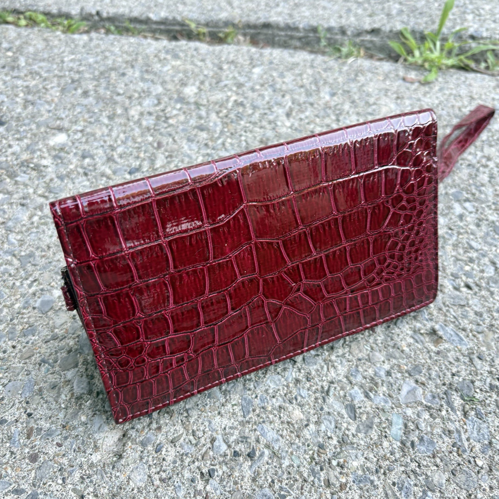 Red Faux Alligator Skin Long Wallet – Clutch Purse – 8 Inches x 4.5 Inches