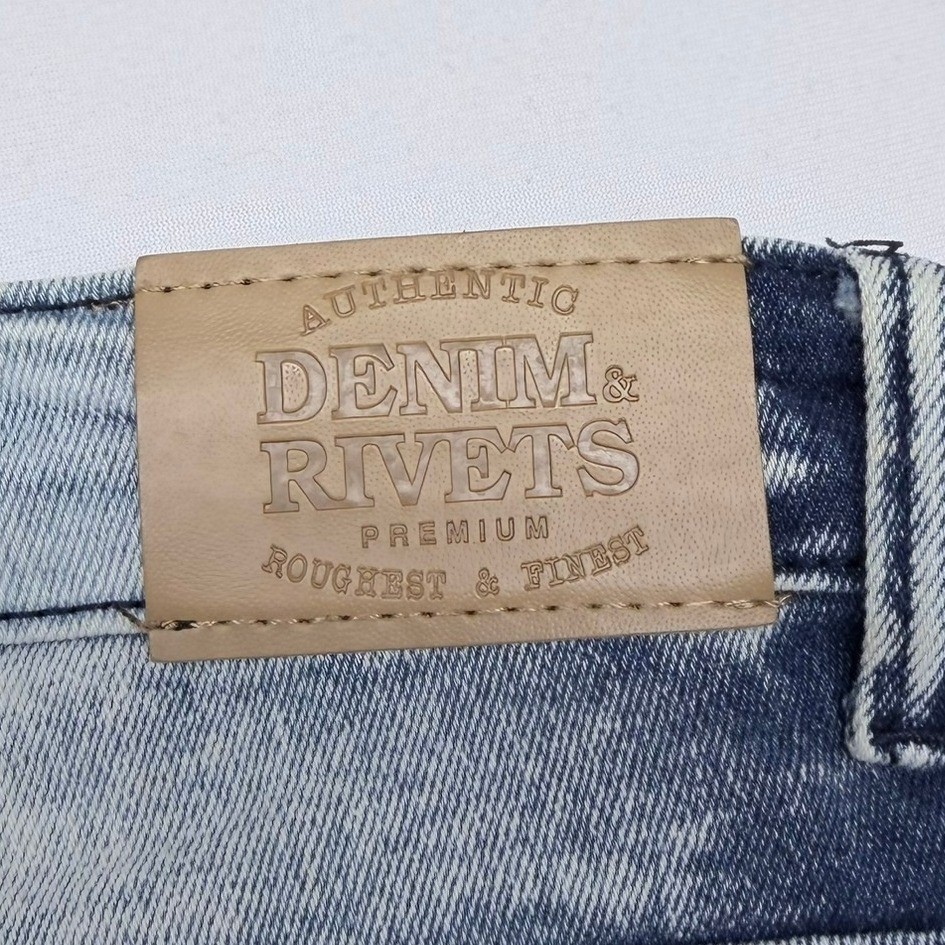 Denim & Rivets Mens Size 12 Blue Acid Wash Moto Biker Slim Stretch Jeans Ribbed