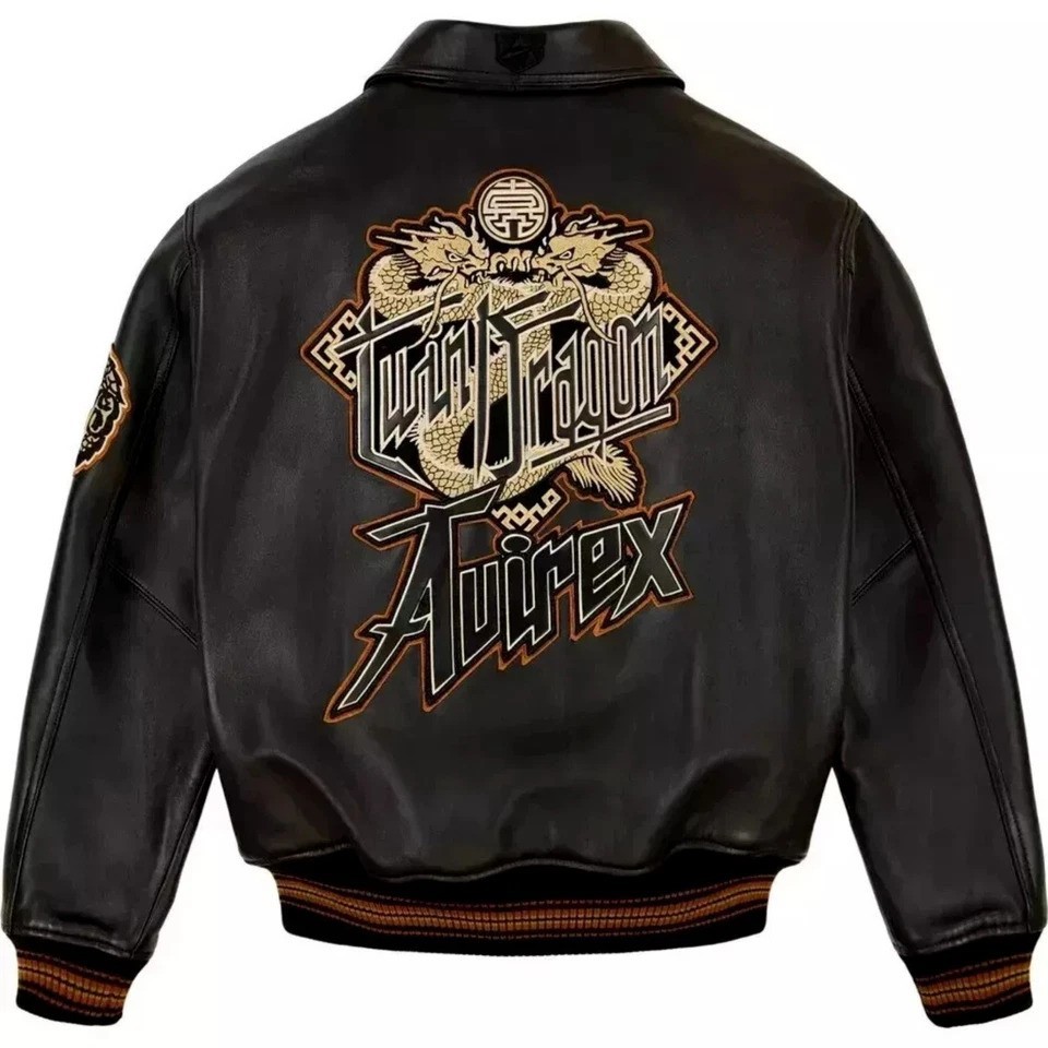 Men’s Black Avirex Bomber Real Classic American Flight Leather Jacket