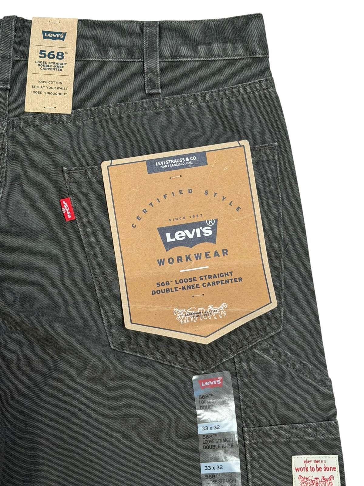 Levi’s 568 Workwear Loose Straight Carpenter Pants Men Green Cotton W33 x L32