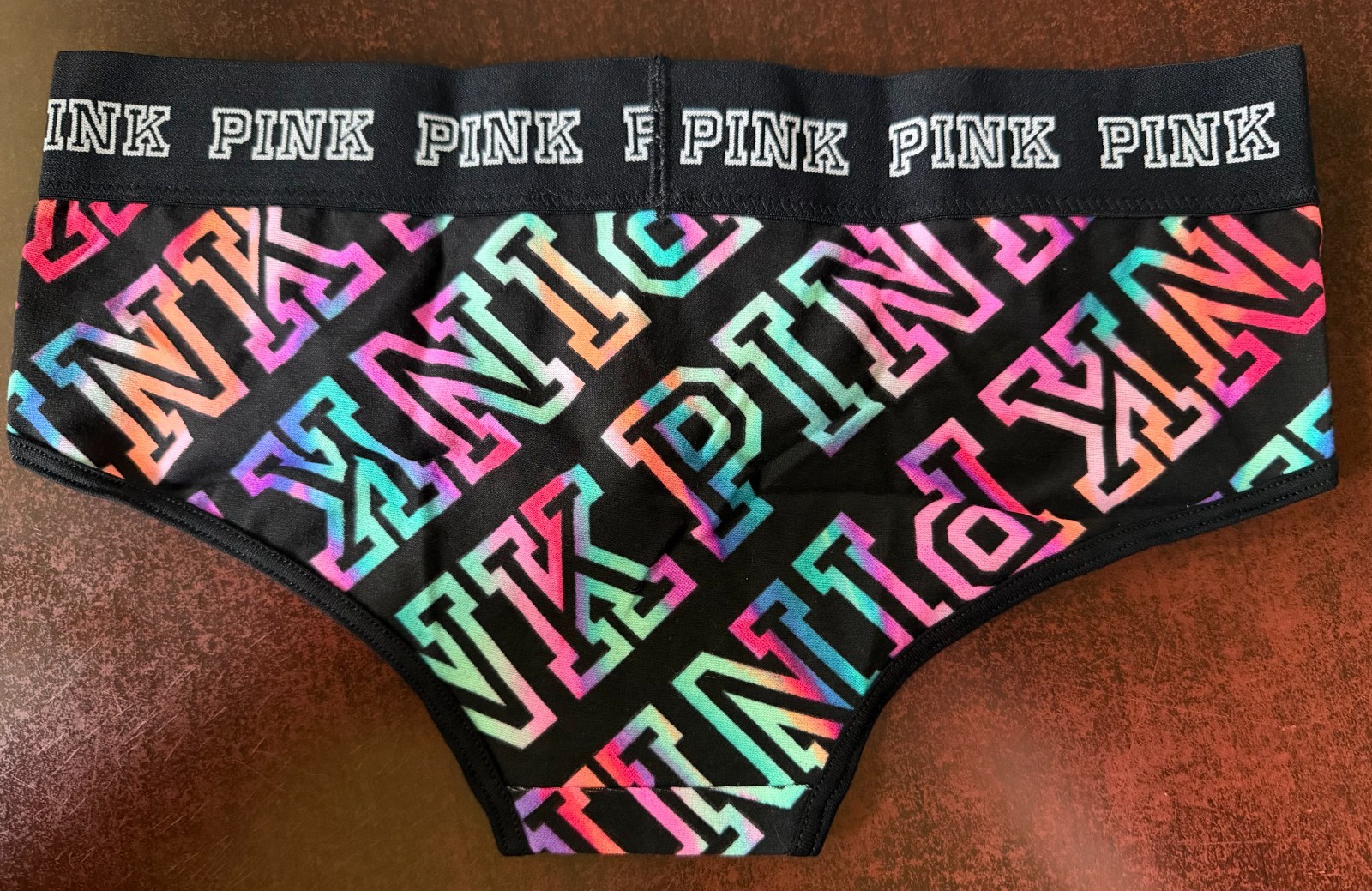 Victoria’s Secret Pink Black Pink Logo Multi Color Hipster Panty VTG XS