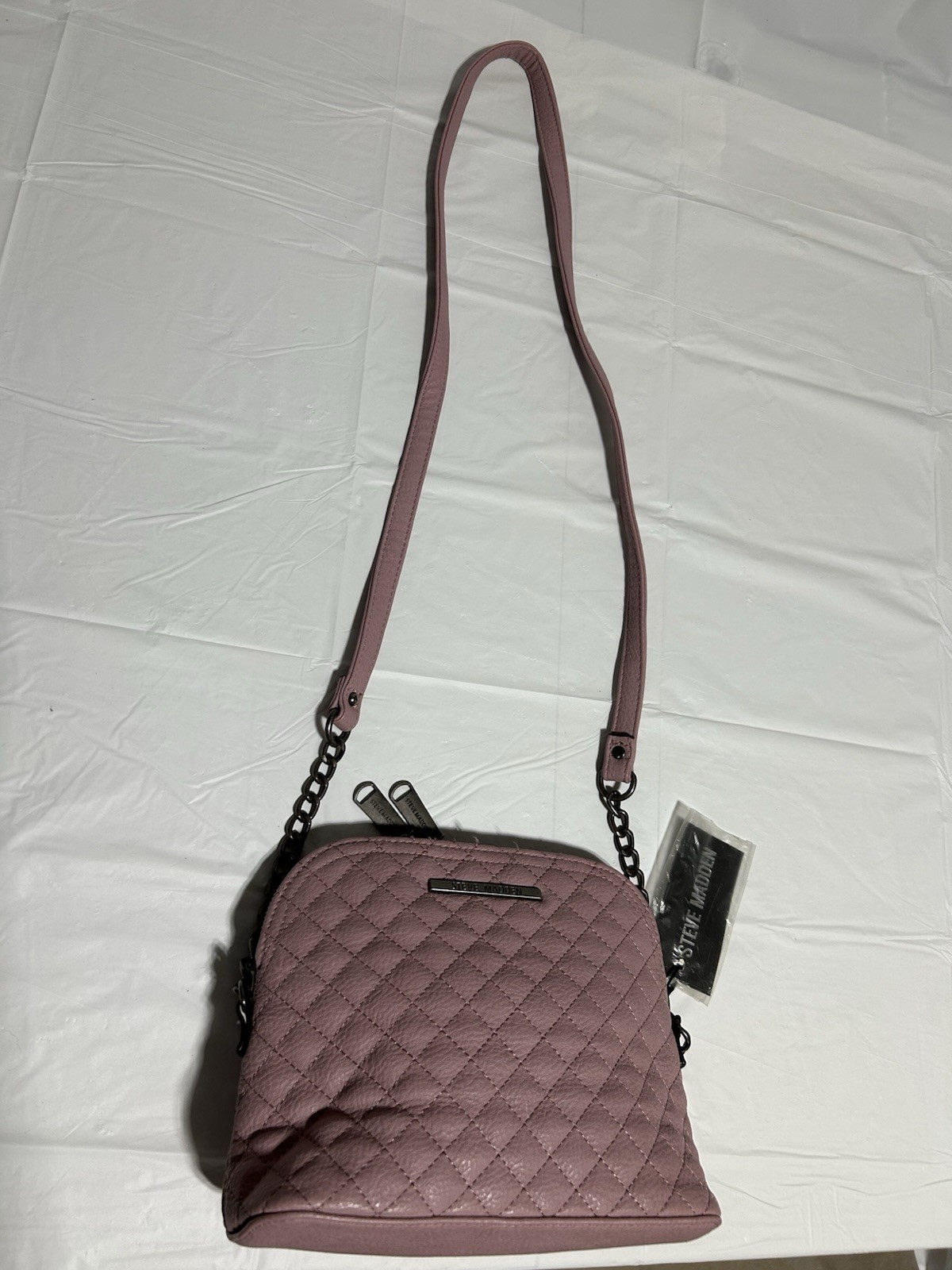 NEW Steve Madden Chained Crossbody Pink Purse Quilted Faux Leather