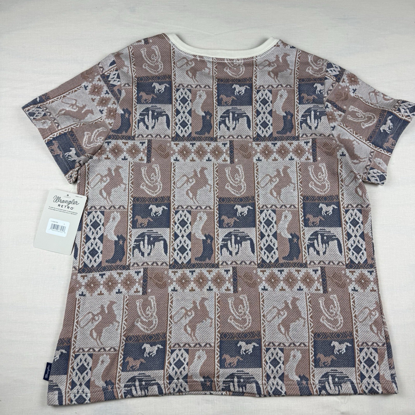 Wrangler Retro Women’s Large Patchwork Western Slim Tee Brown NWT 112360795