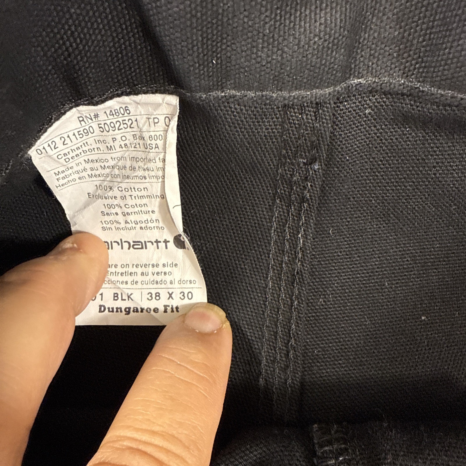 PANTS DOUBLE KNEE Carhartt B01 BLK Dungaree Fit Work Mens 38×30 Black