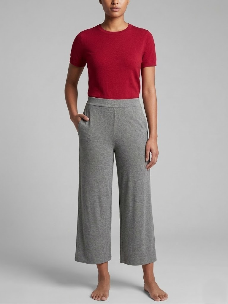 NWT Eileen Fisher Cropped Wide Leg in Ash Gray Fine Jersey Pants S