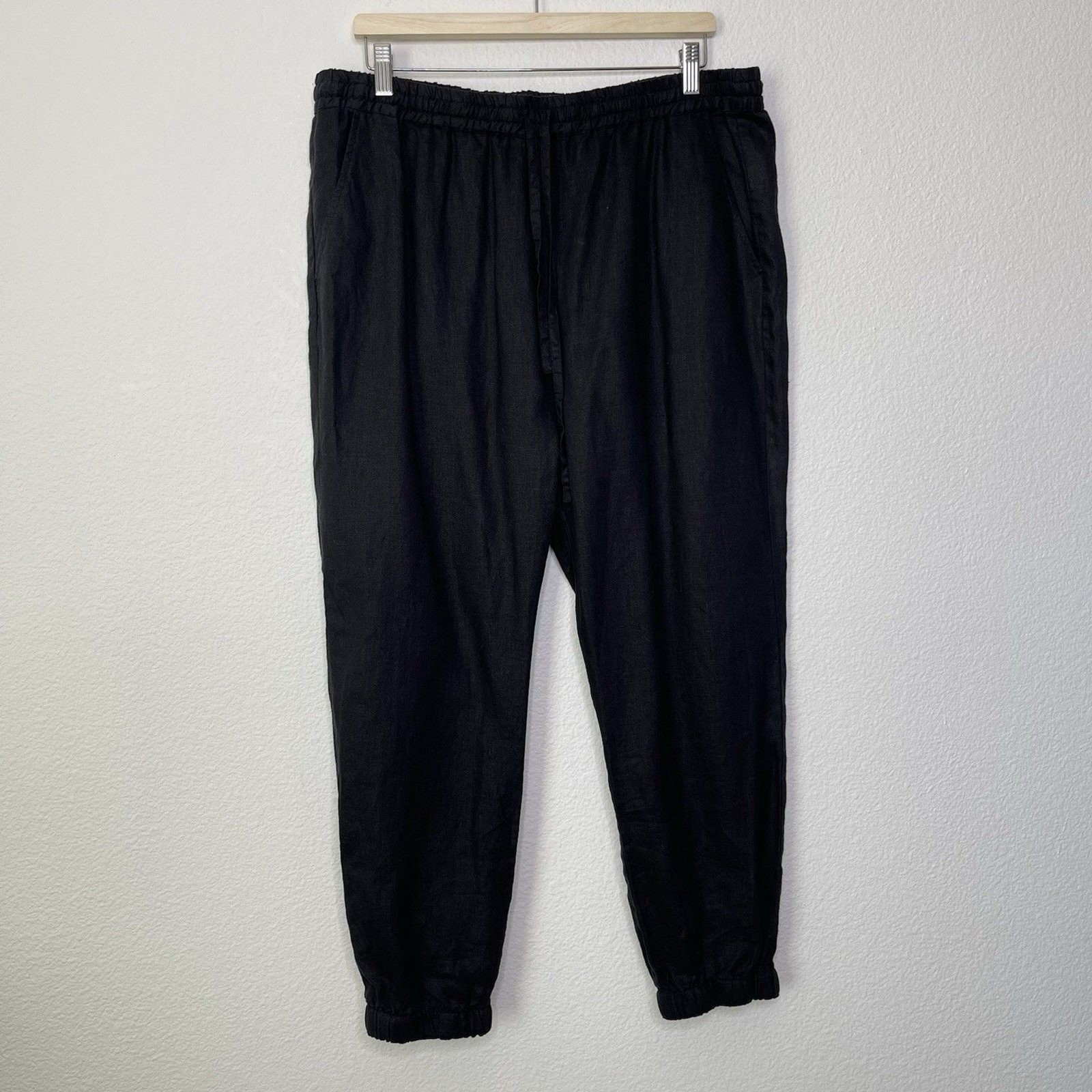 Johnny Was Pete & Greta Pants Large Black Linen Tapered Minimalist Lagenlook