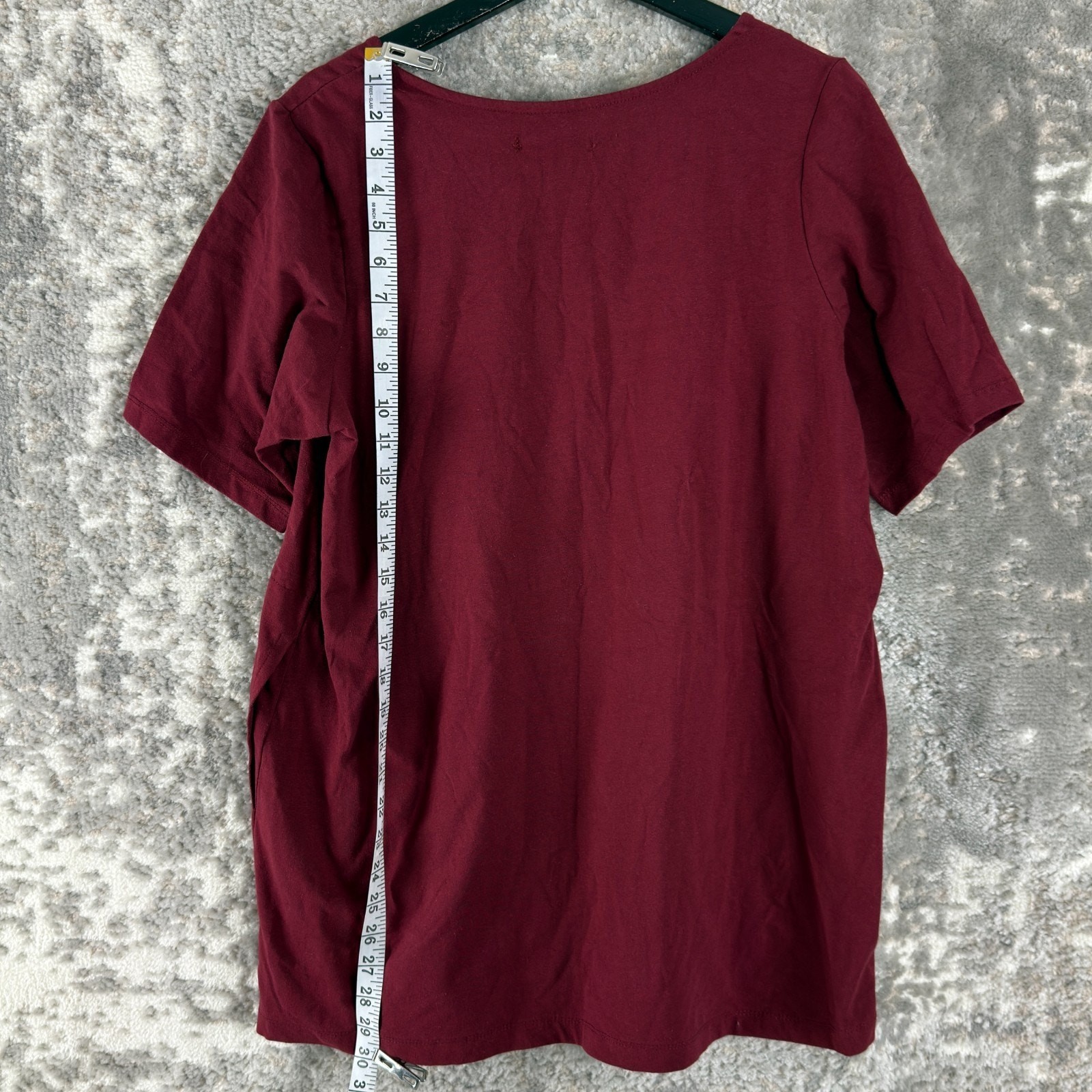 Jessica London Size 14/16 Stretch Square Neck Top Burgundy Short Sleeve Pullover