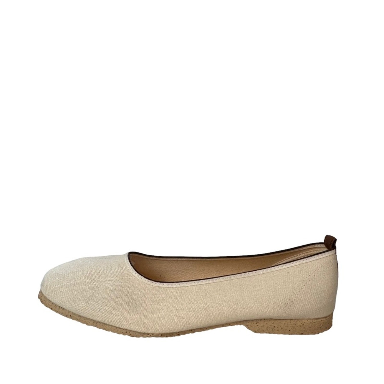 Canvas Ballet Flats Womens Size 10 Textured Rubber Outsole Cream Brown