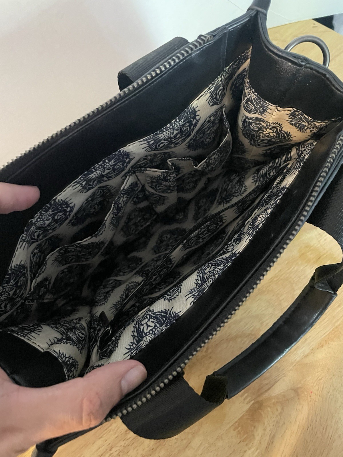 Ed Hardy Black Tiger Animal Print Satchel Top Handle Crossbody Zip Bag