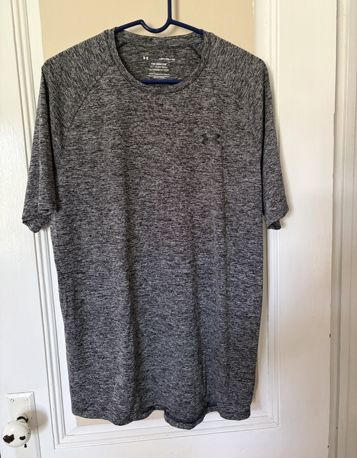 Under Armour Tech Men’s L Gray Heather Loose Fit Short Sleeve Crew Neck Tee Logo