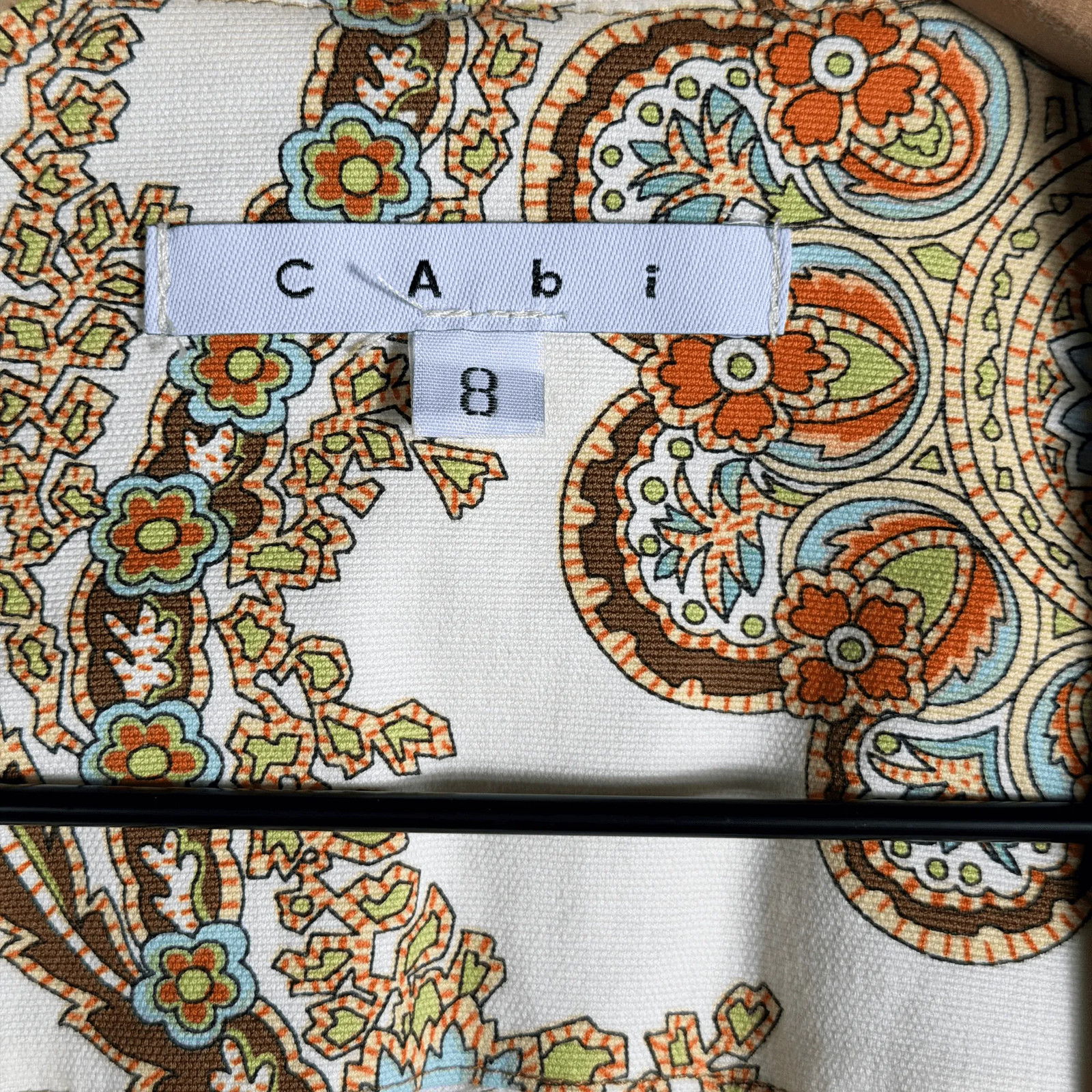 Cabi Womens Blazer Jacket Size 8 Cream Multicolor Paisley Print Cotton Blend