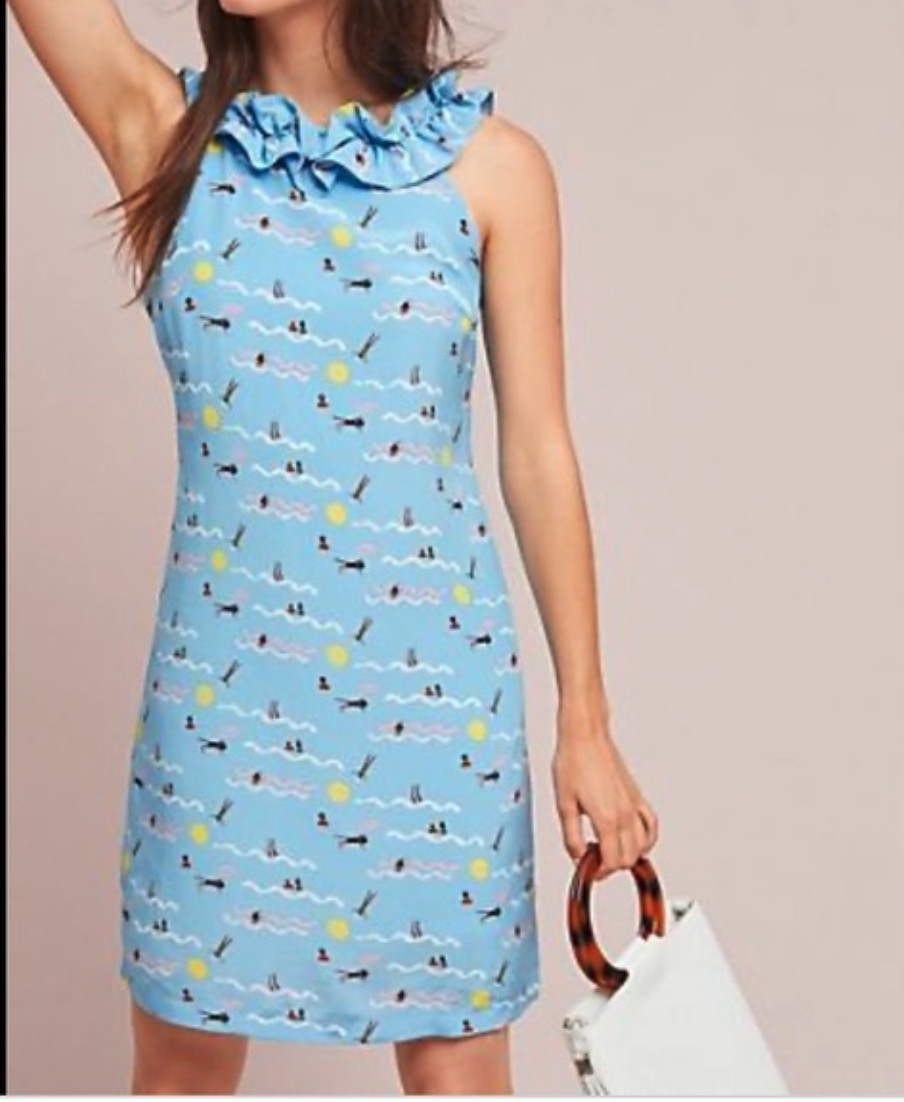NWT~ Anthropologie Larke Harper Ruffled Dress Nautical Retro ~ SP