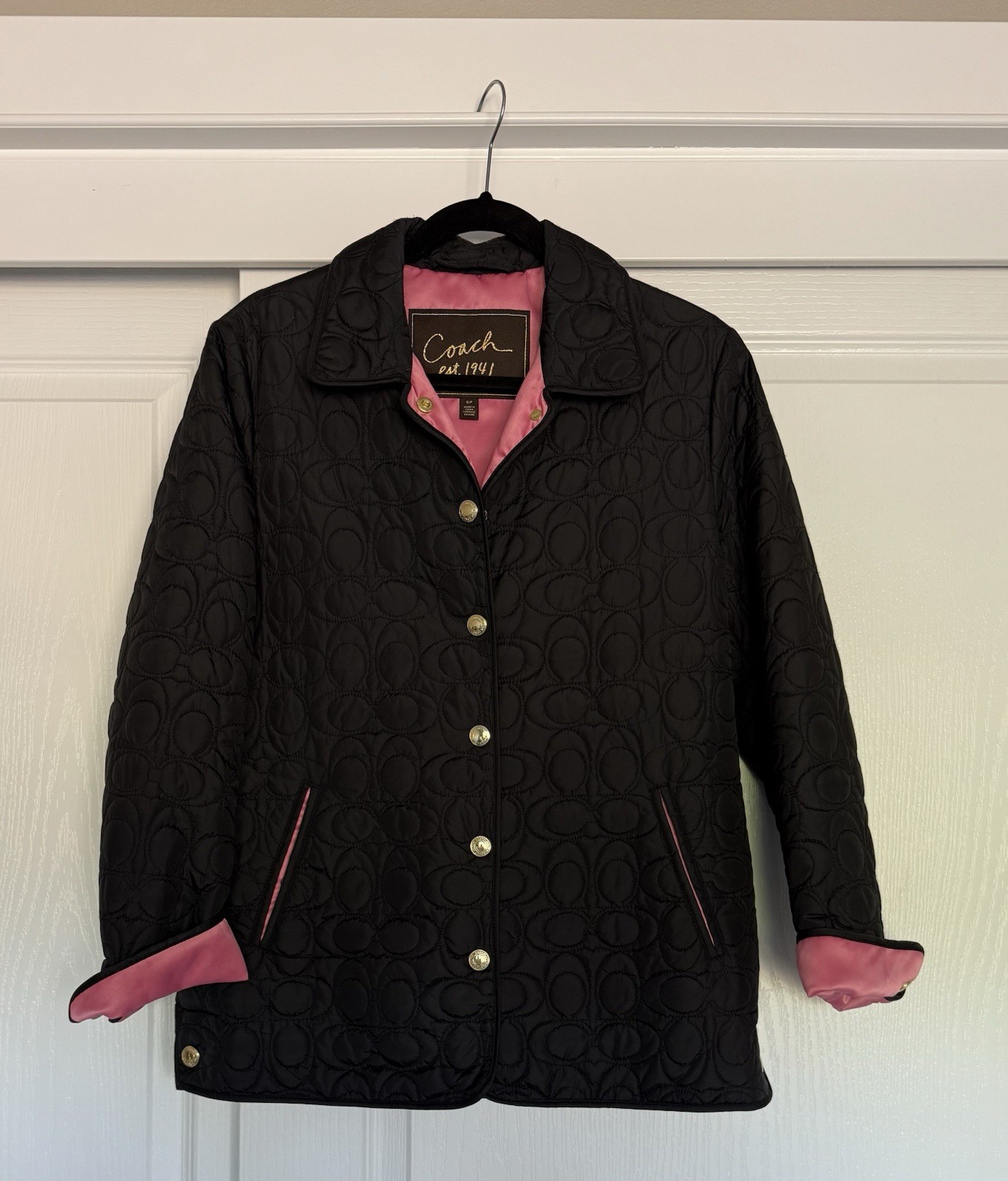 Coach Monogram C Logo Quilted Black & Pink Jacket