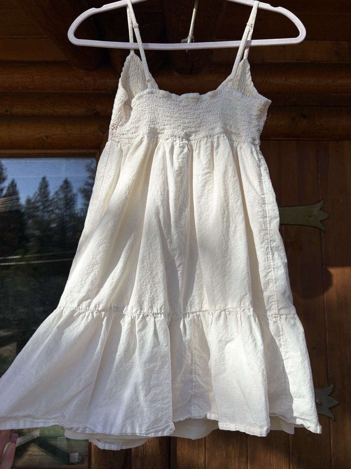 Aeropostale White V-Neck Crochet Sundress Lined Tie Front Bow Cotton S