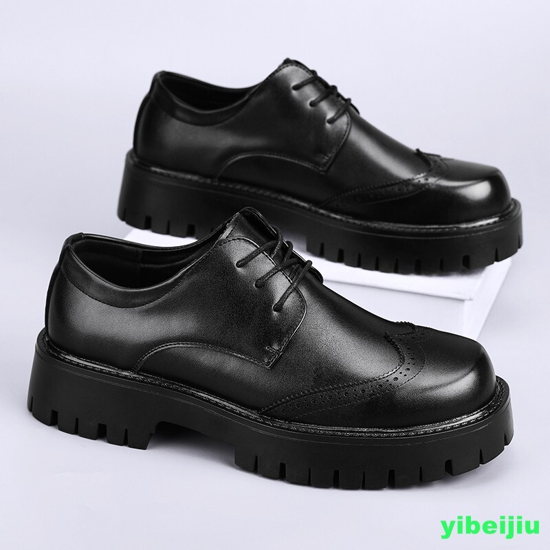 Mens Platform Derby Dress Formal Leather Shoes Wing Tip Thick Sole Big Round Toe