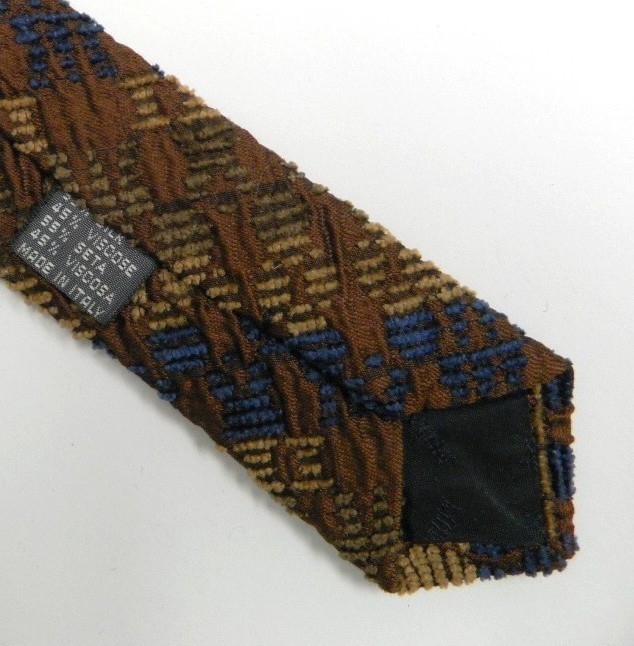 Blue Tan Brown Corduroy Stripes Silk Viscose Tie Italy
