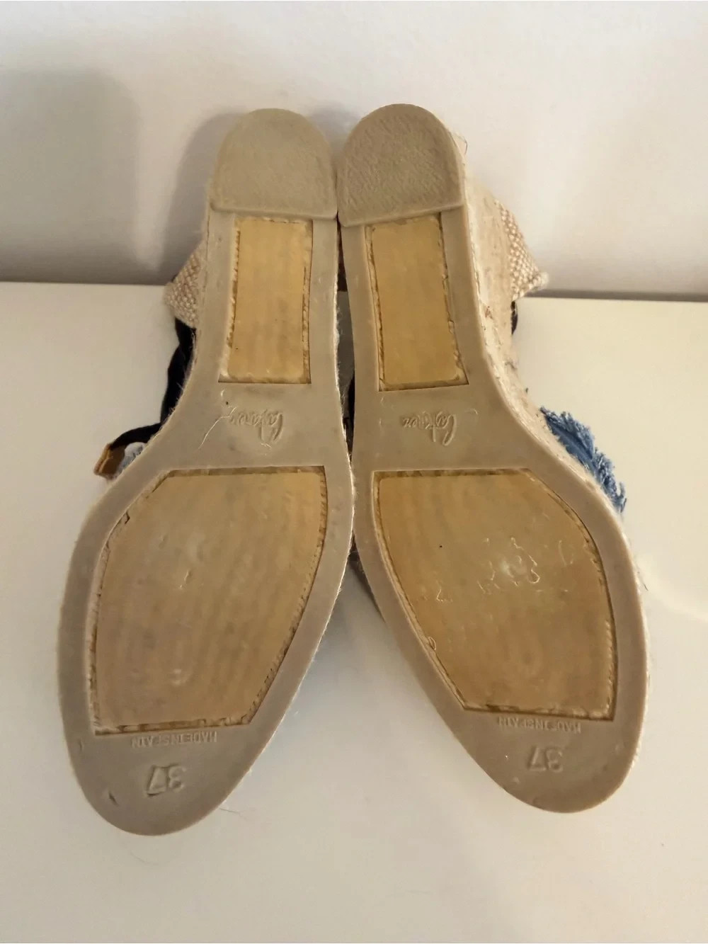 Castaner Navy Canvas Espadrille Wedge Sandals with Ankle Wrap Size 37 (7 US)