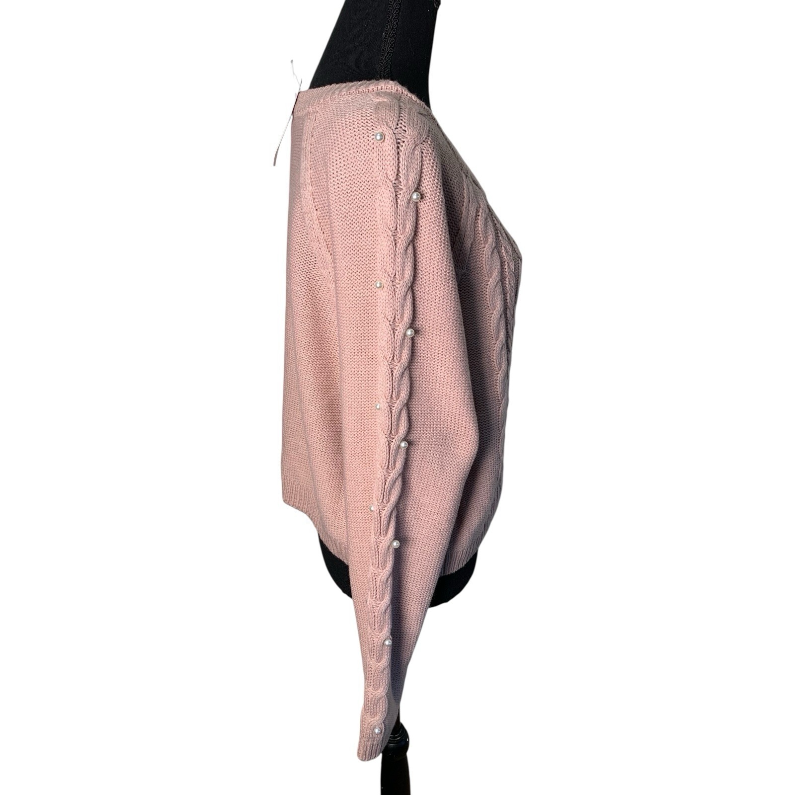 Freshman NWT XL Junior Pink Pearl Embellished Pull-over Sweater G200