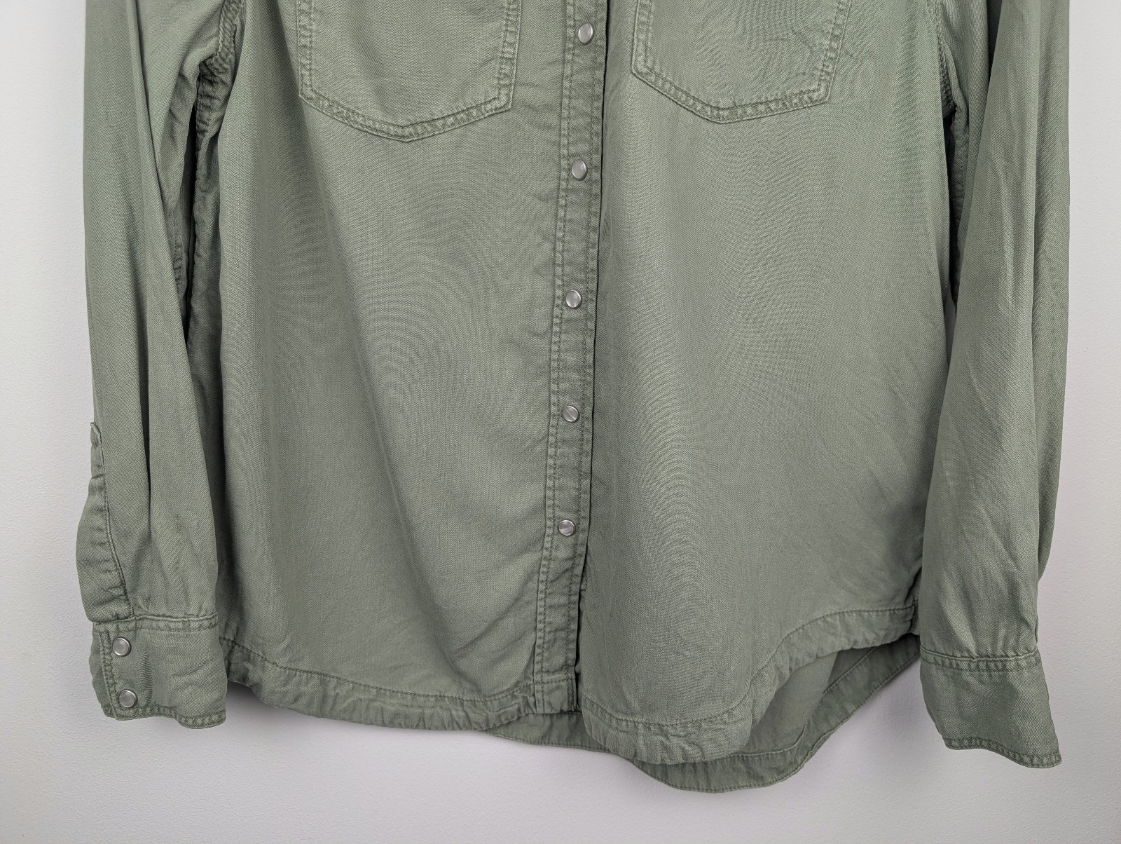 M&S Collection Lyocell Shirt | Womens UK 14 | Light Khaki Green Utility Blouse