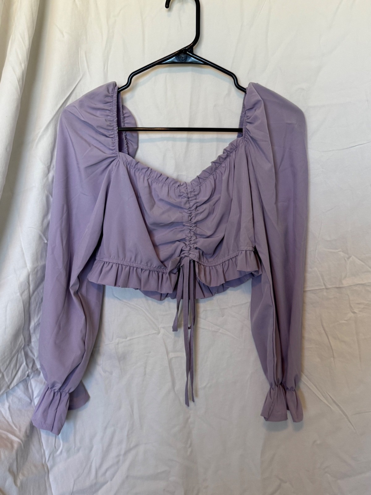 Purple Lilac Women Crop Top Boohoo Brand Size 8 ruffle Milkmaid Cottagecore vibe