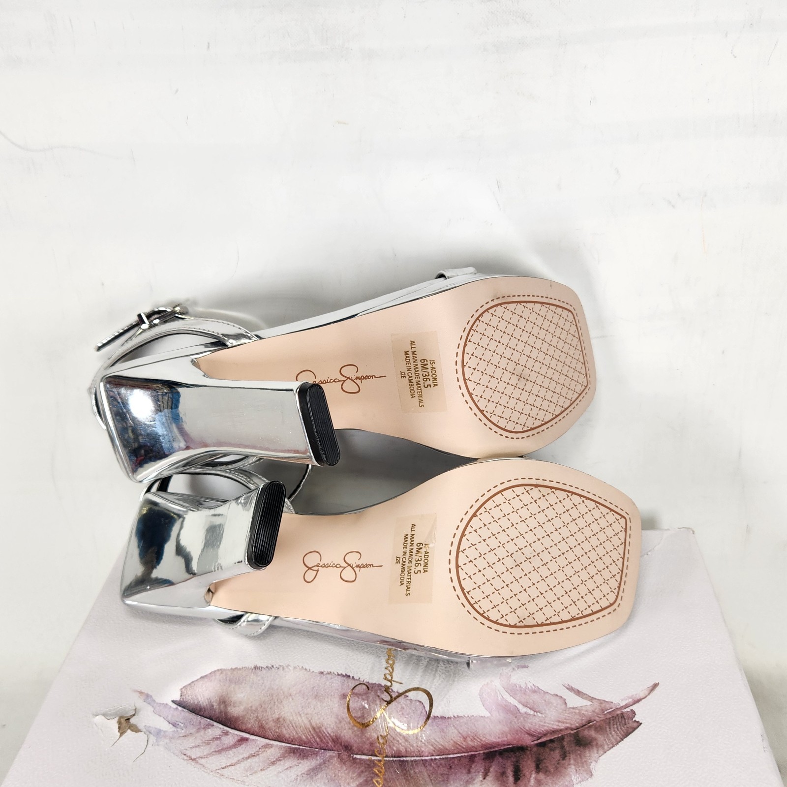 6 WOMEN – Jessica Simpson Adonia – Silver Gloss Metallic – Ankle Strap High Heel