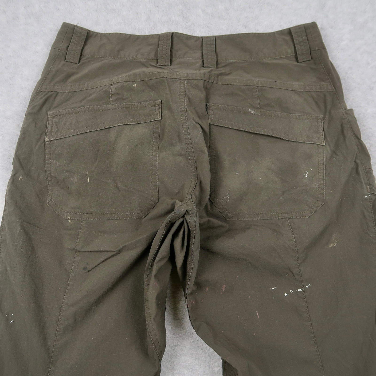 Arcteryx Mens Cargo Pants Size 30 Olive Green Distressed Paint Splatter Outdoor
