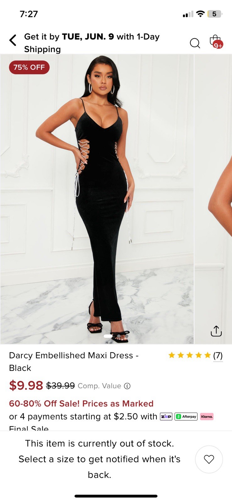 Fashion Nova Darcy Embellished Black Lace Up Side Bodycon Maxi Dress V-Neck S