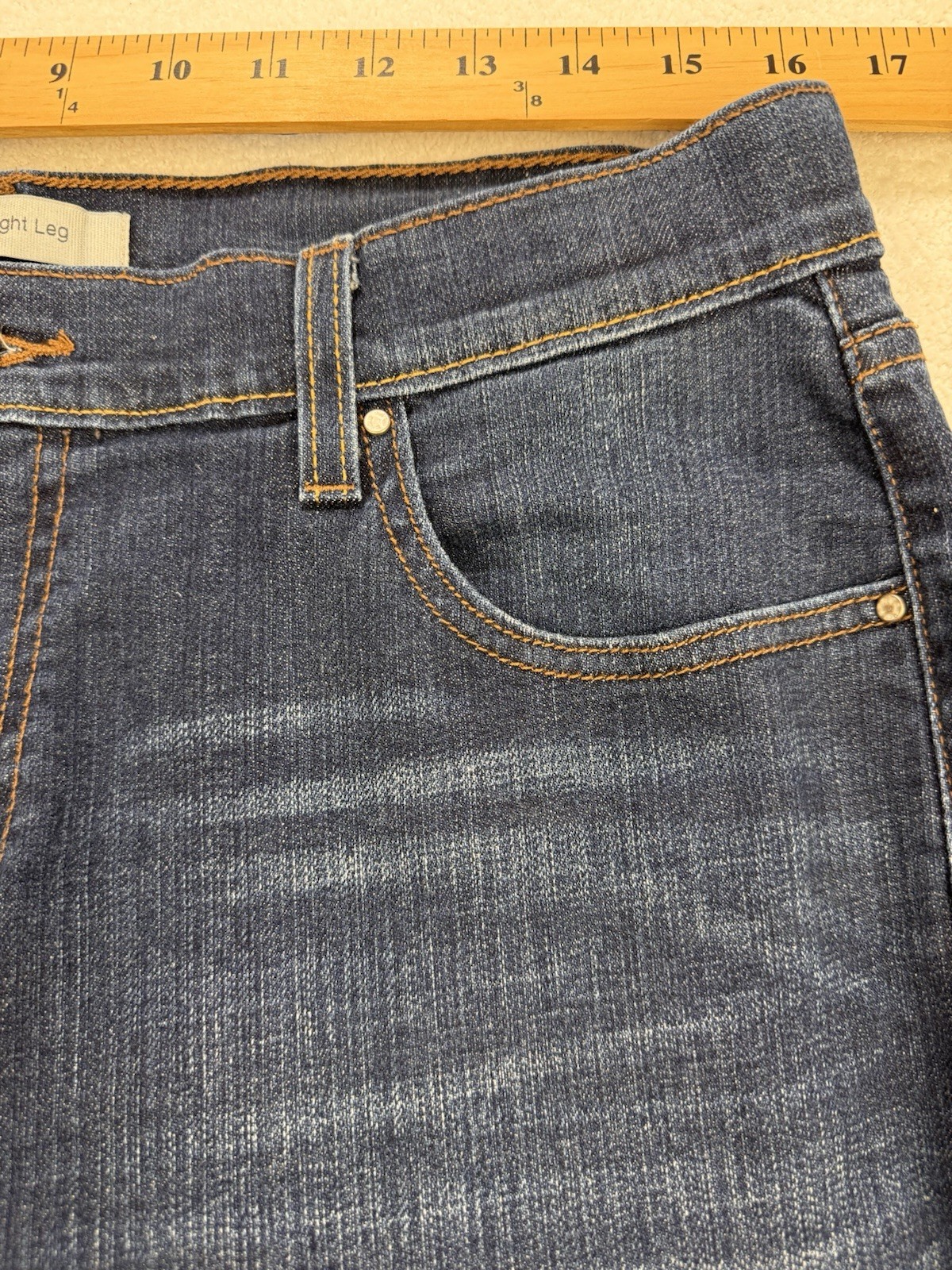 Levis 505 Flap Pocket Jeans Women 14 32×32 Blue Straight Whisker Distress DenIm