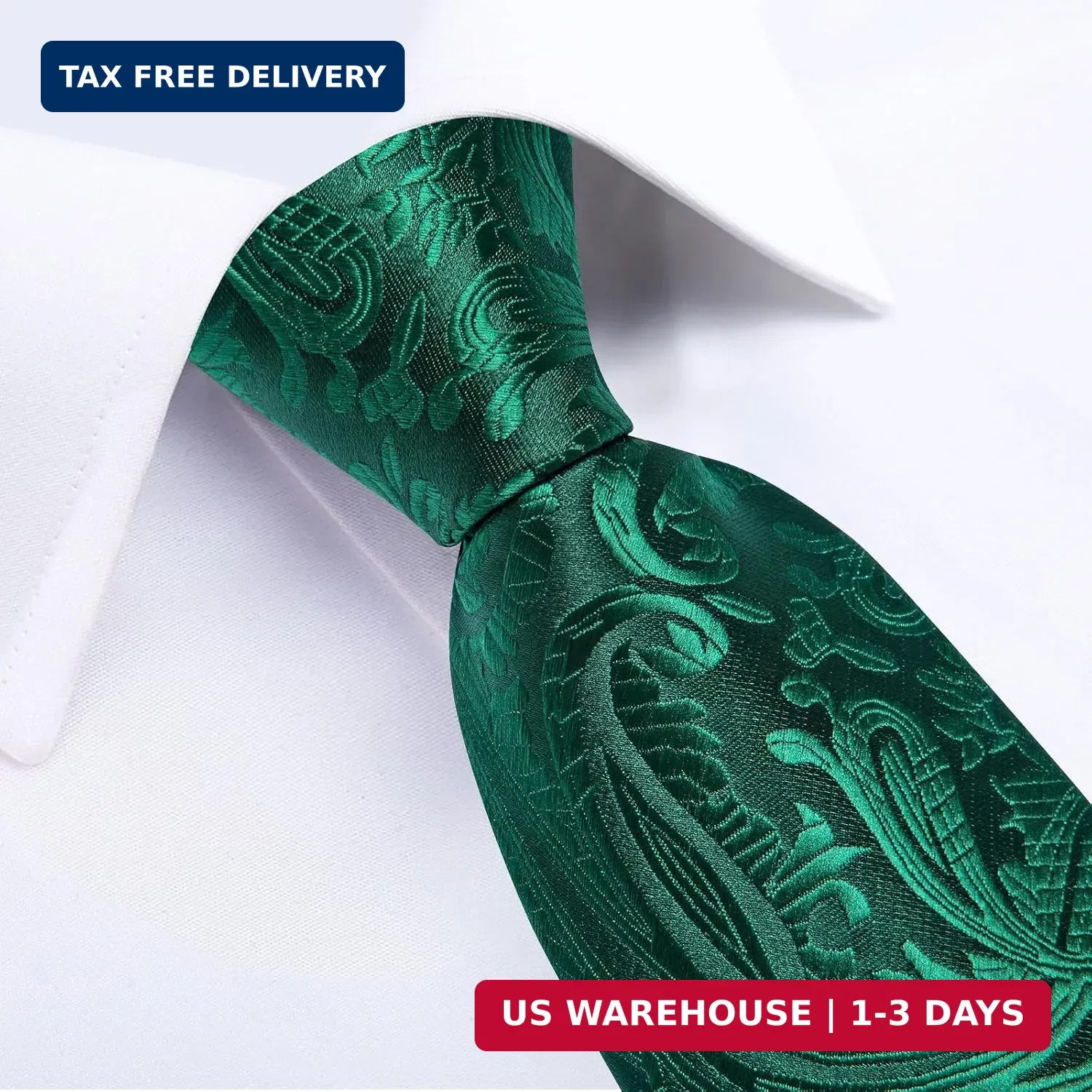 Silk Ties for Men Classic Woven Paisley Necktie and Pocket Square Cufflinks Set